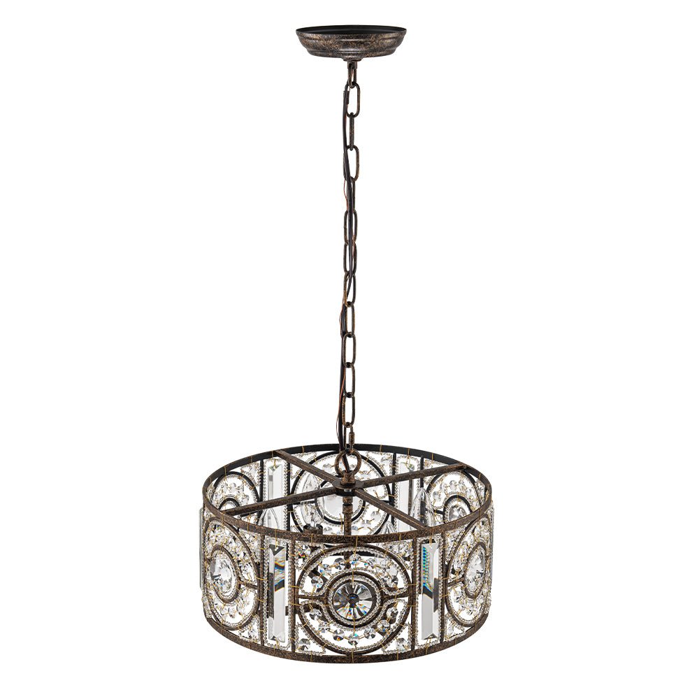 Modern Retro 4 - Light Antique Bronze Round Cage Crystal Chandelier - LightfixturesUAE