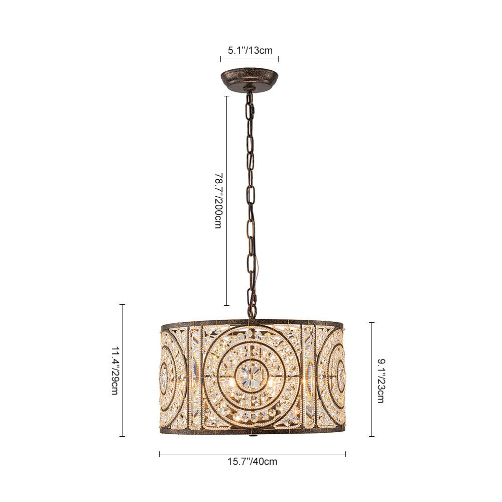 Modern Retro 4 - Light Antique Bronze Round Cage Crystal Chandelier - LightfixturesUAE