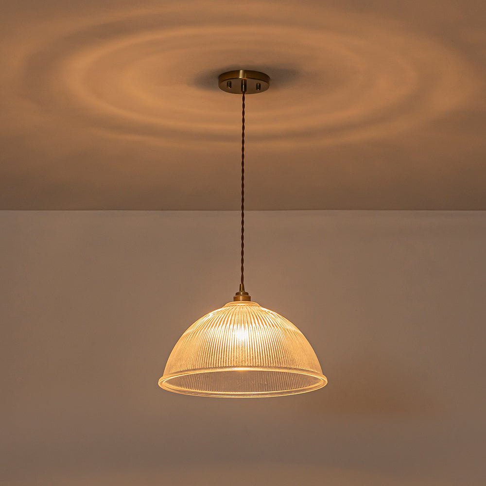 Modern Ribbed Glass Dome - Shaped Single Pendant Light - LightfixturesUAE
