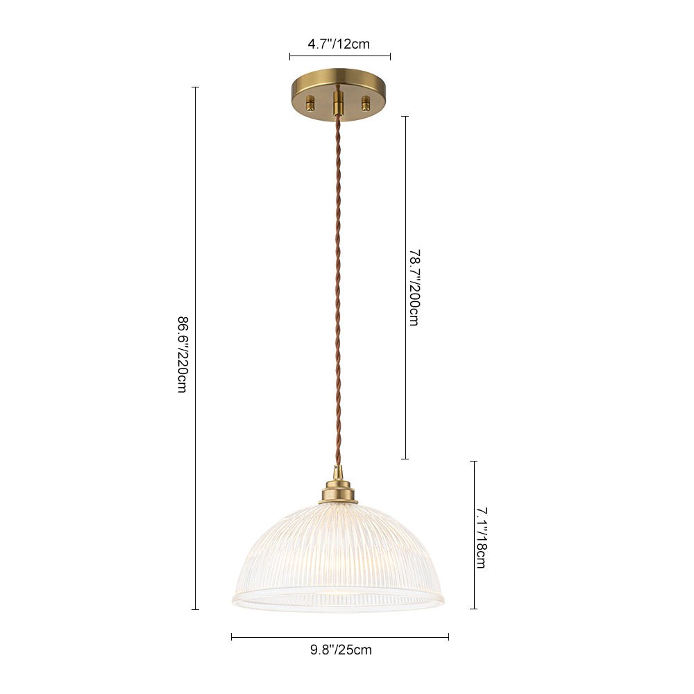 Modern Ribbed Glass Dome - Shaped Single Pendant Light - LightfixturesUAE