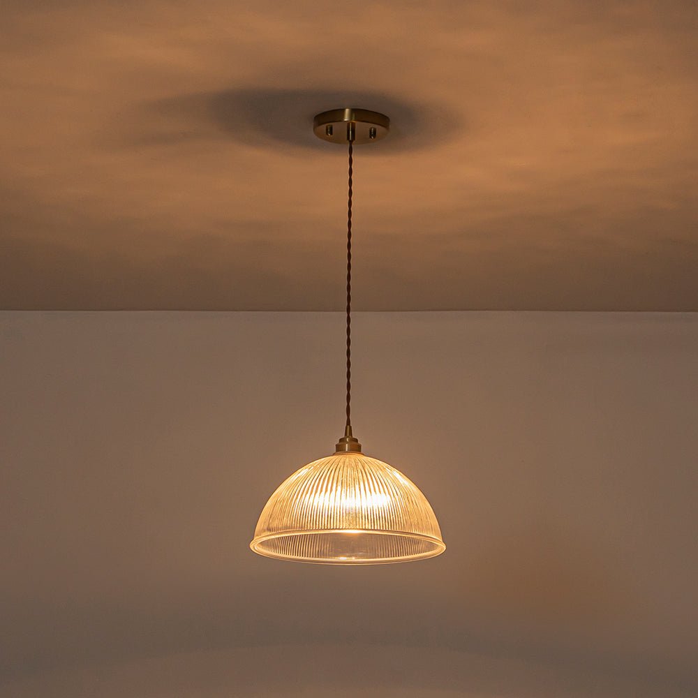 Modern Ribbed Glass Dome - Shaped Single Pendant Light - LightfixturesUAE