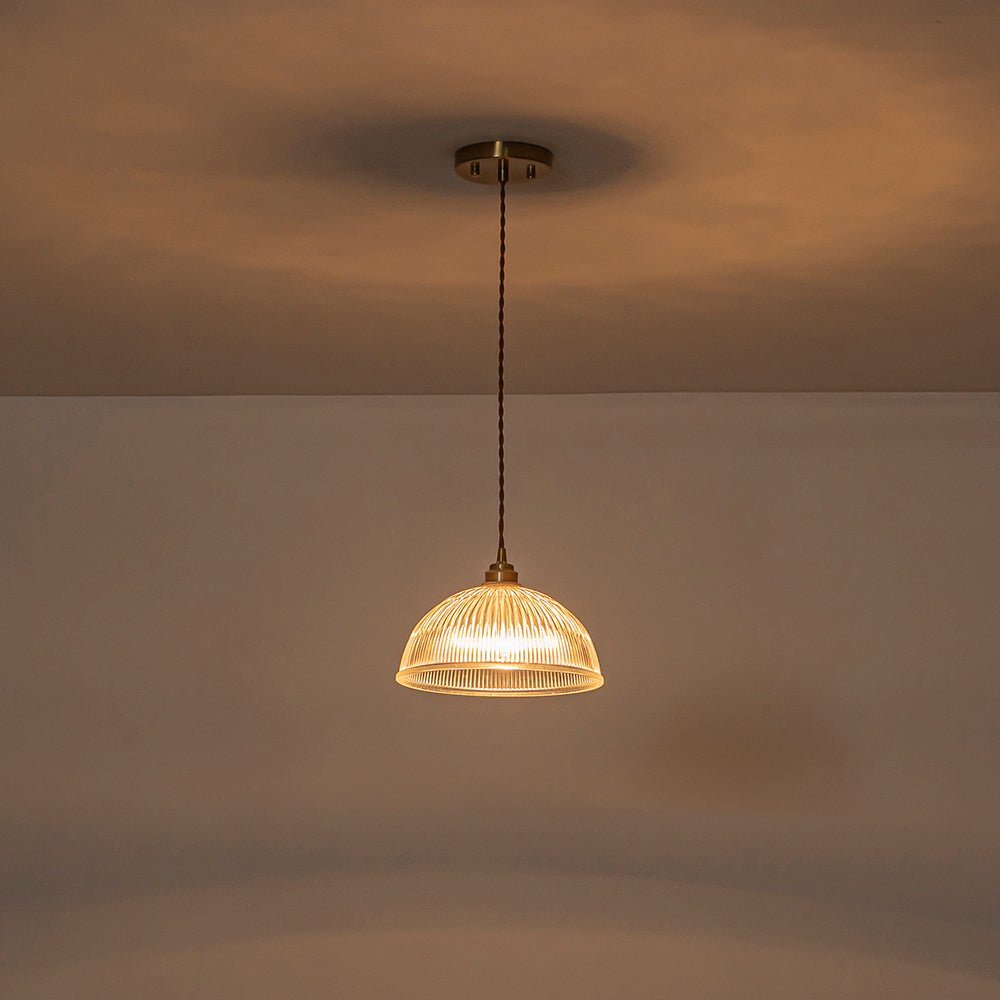 Modern Ribbed Glass Dome - Shaped Single Pendant Light - LightfixturesUAE