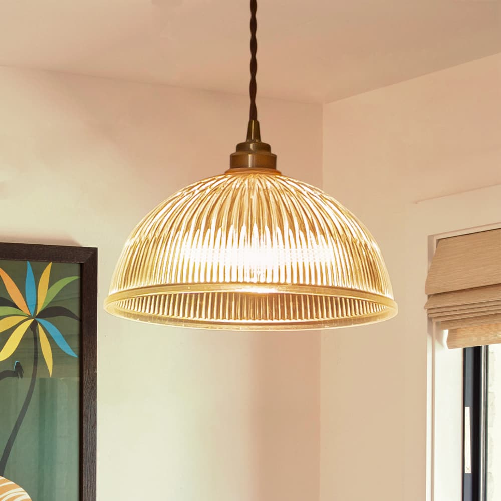 Modern Ribbed Glass Dome - Shaped Single Pendant Light - LightfixturesUAE