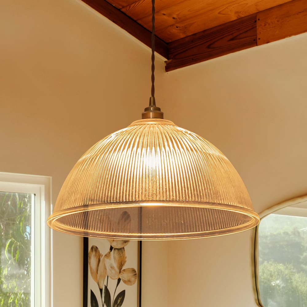 Modern Ribbed Glass Dome - Shaped Single Pendant Light - LightfixturesUAE