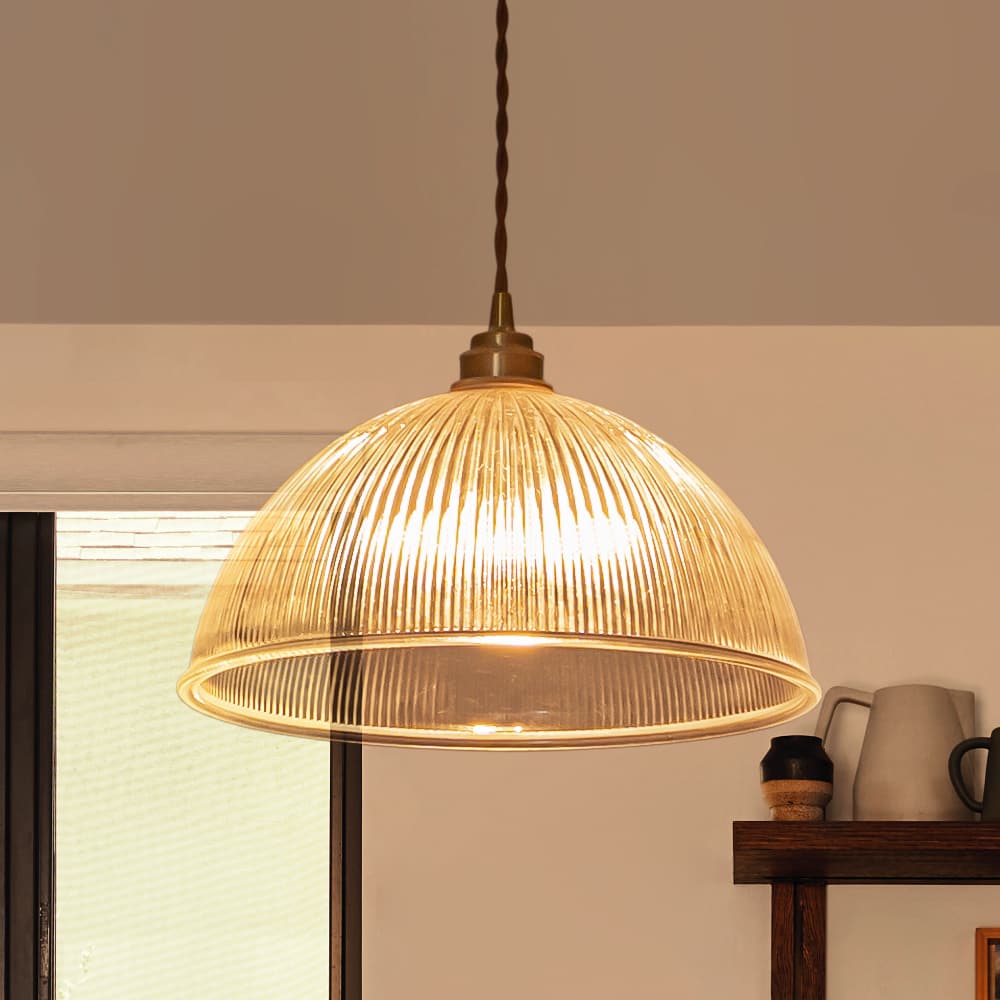 Modern Ribbed Glass Dome - Shaped Single Pendant Light - LightfixturesUAE