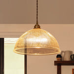Modern Ribbed Glass Dome - Shaped Single Pendant Light - LightfixturesUAE