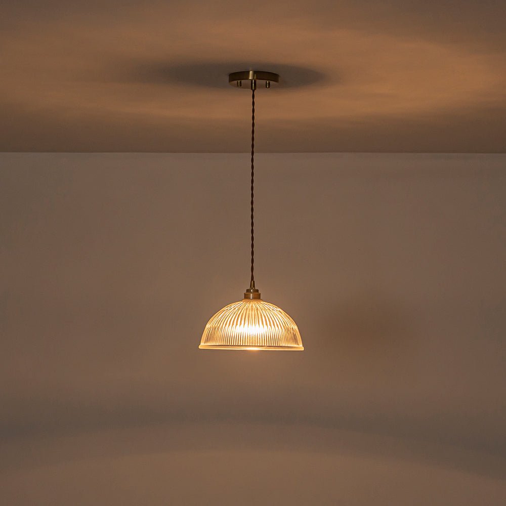 Modern Ribbed Glass Dome - Shaped Single Pendant Light - LightfixturesUAE