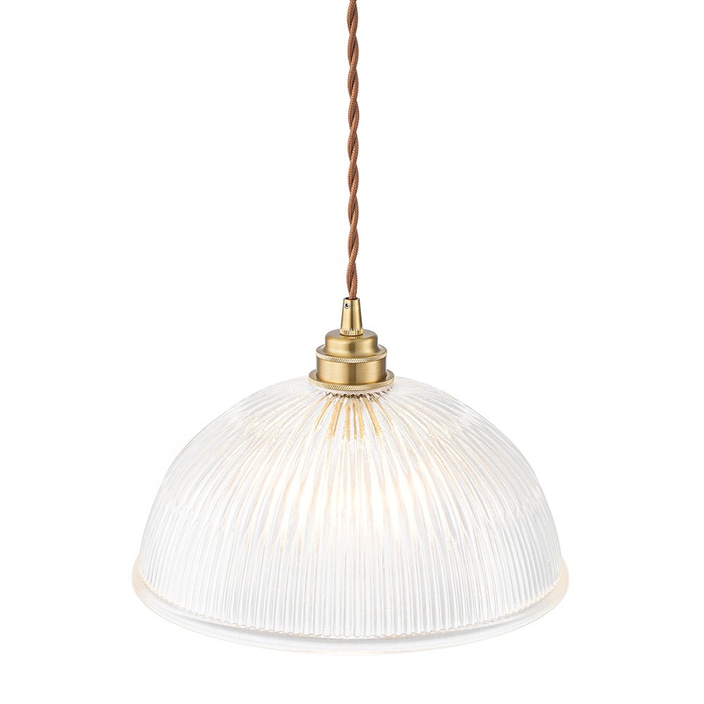 Modern Ribbed Glass Dome - Shaped Single Pendant Light - LightfixturesUAE