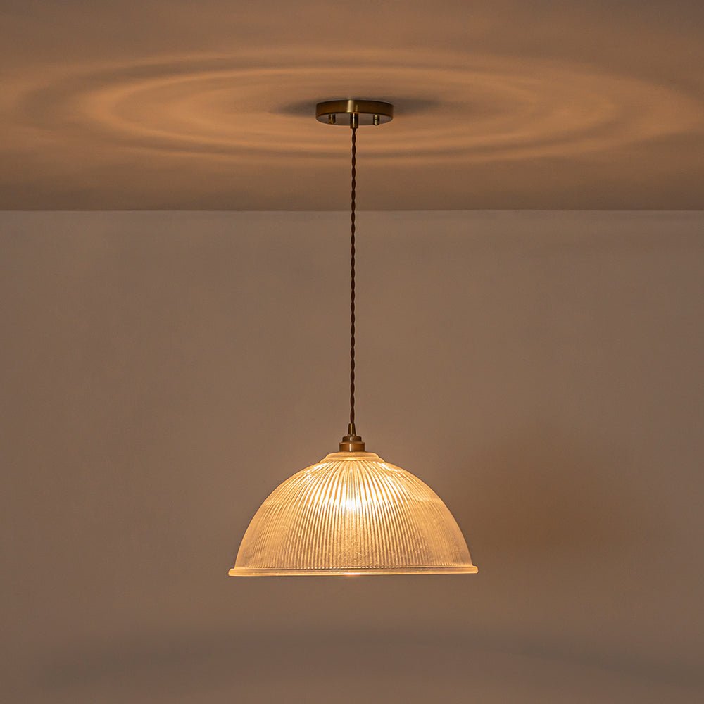 Modern Ribbed Glass Dome - Shaped Single Pendant Light - LightfixturesUAE