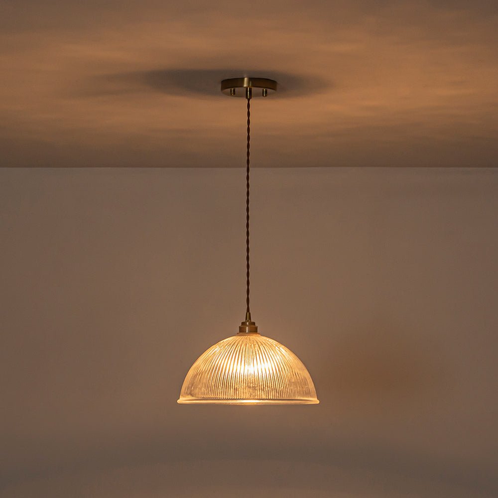 Modern Ribbed Glass Dome - Shaped Single Pendant Light - LightfixturesUAE