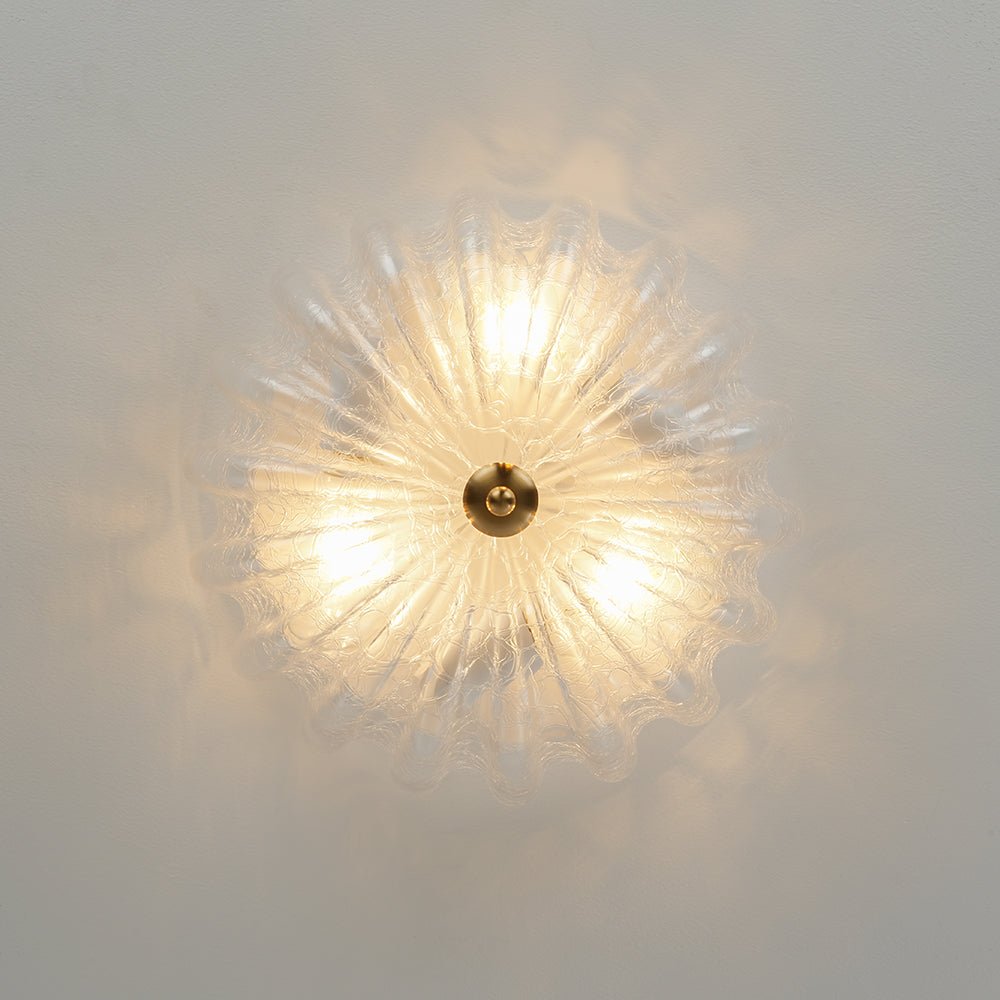 Modern Romantic 3 - Light Daisy Crackled Glass Round Flush Mount Ceiling Light - LightfixturesUAE