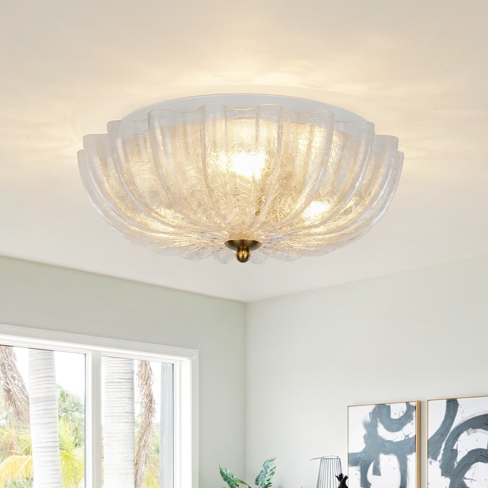 Modern Romantic 3 - Light Daisy Crackled Glass Round Flush Mount Ceiling Light - LightfixturesUAE