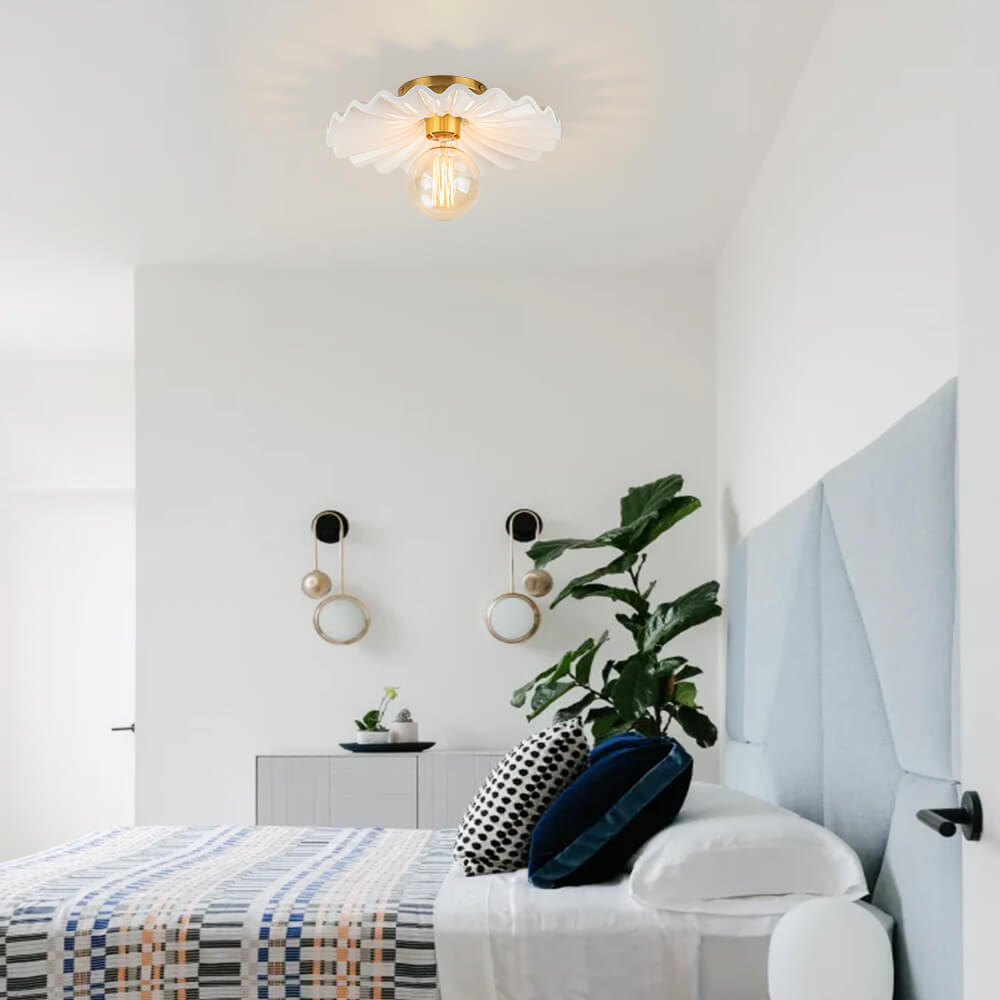 Modern Ruffled Pleated Semi - Flush Mount Ceiling Light - LightfixturesUAE