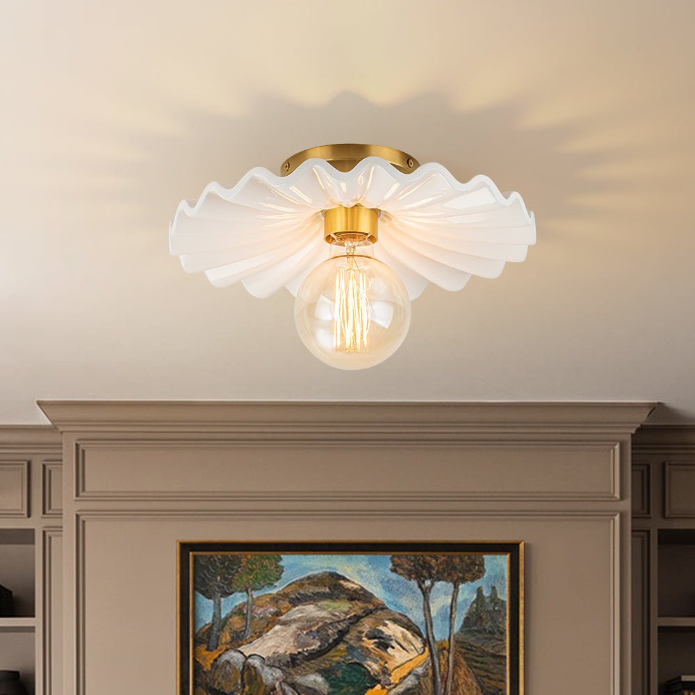 Modern Ruffled Pleated Semi - Flush Mount Ceiling Light - LightfixturesUAE