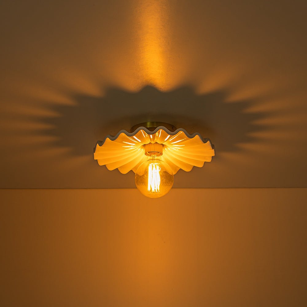 Modern Ruffled Pleated Semi - Flush Mount Ceiling Light - LightfixturesUAE