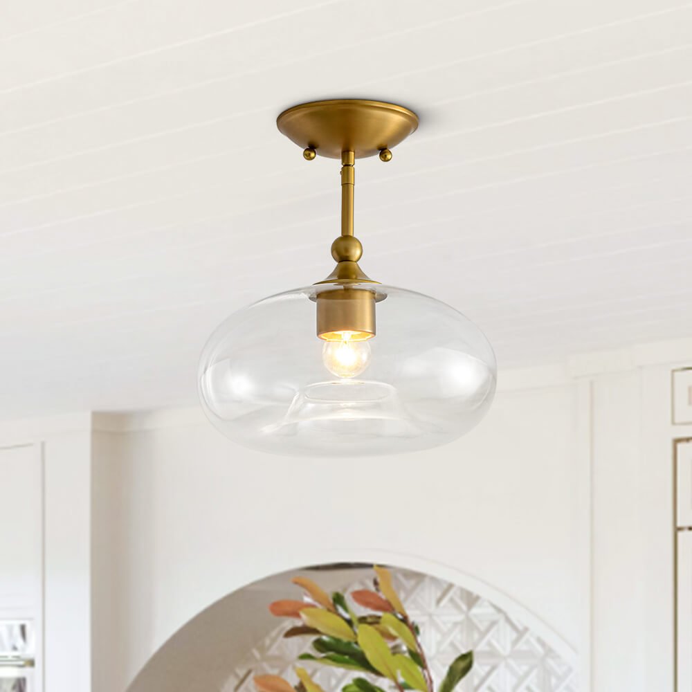 Modern Single - Light Clear Glass Semi - Flush Mount - LightfixturesUAE