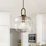 Modern Vintage Stripe Clear Glass Lantern - Shaped Single Pendant Light - LightfixturesUAE