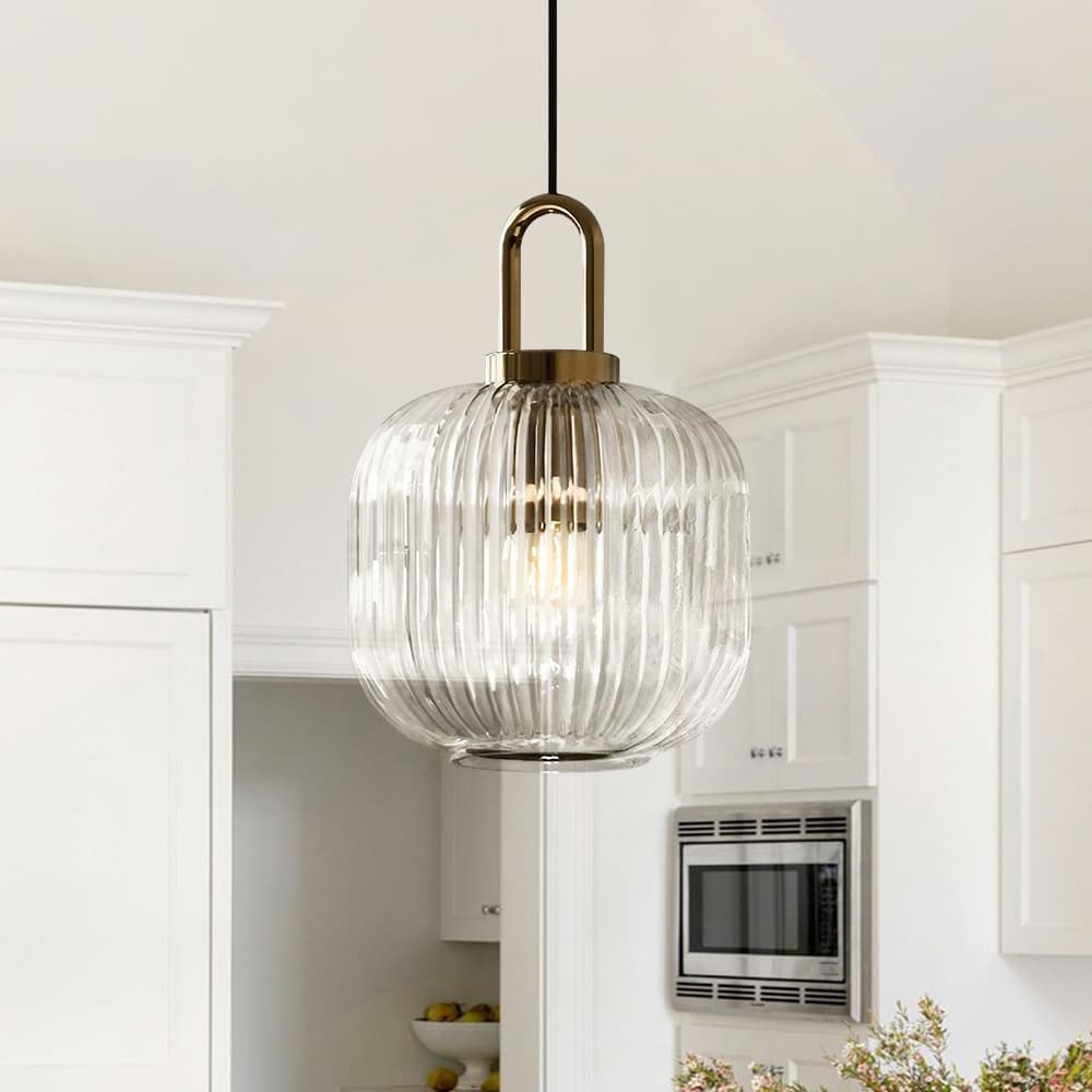 Modern Vintage Stripe Clear Glass Lantern - Shaped Single Pendant Light - LightfixturesUAE