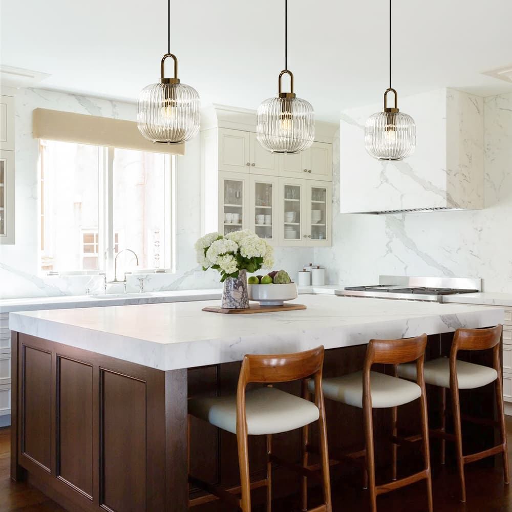 Modern Vintage Stripe Clear Glass Lantern - Shaped Single Pendant Light - LightfixturesUAE
