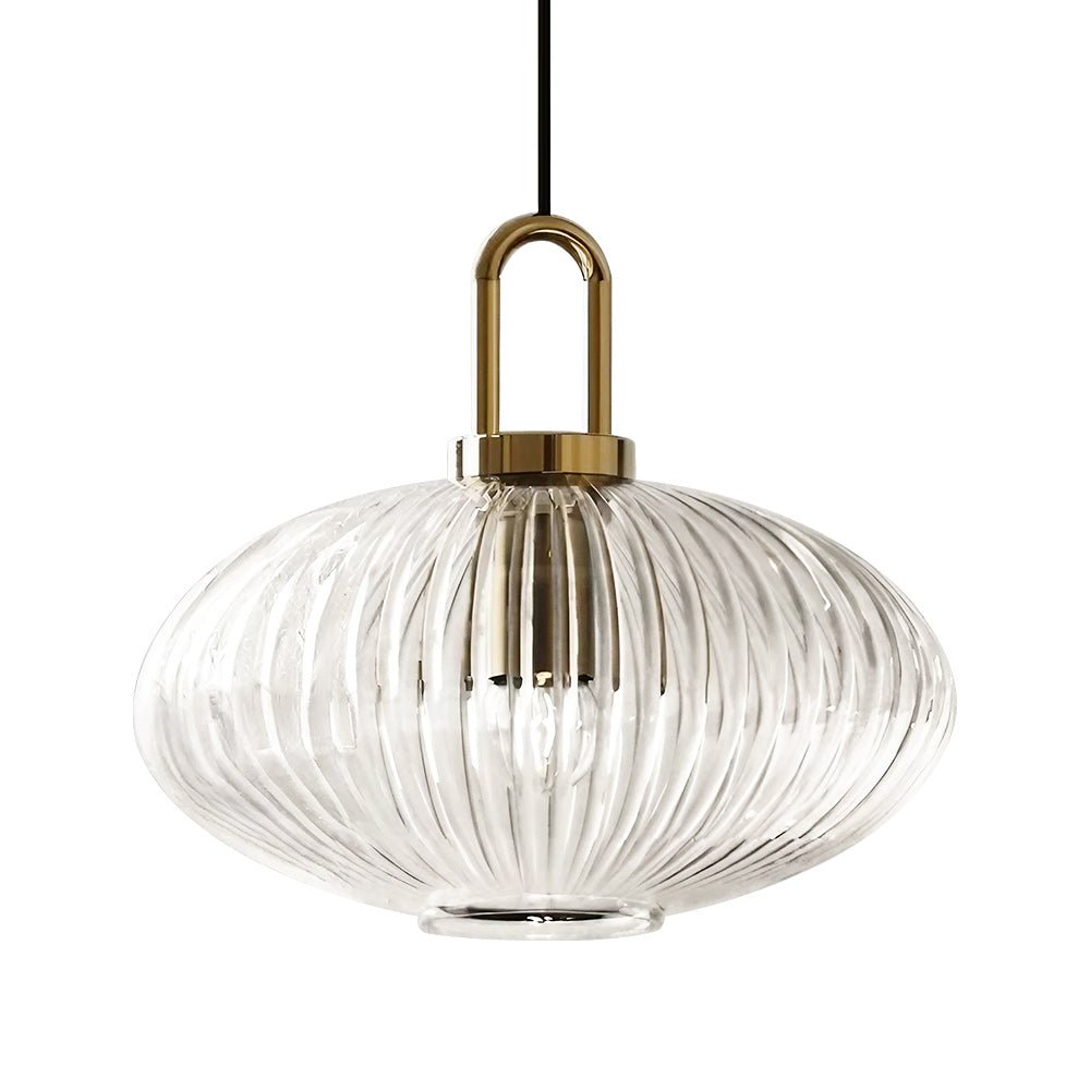 Modern Vintage Stripe Clear Glass Lantern - Shaped Single Pendant Light - LightfixturesUAE