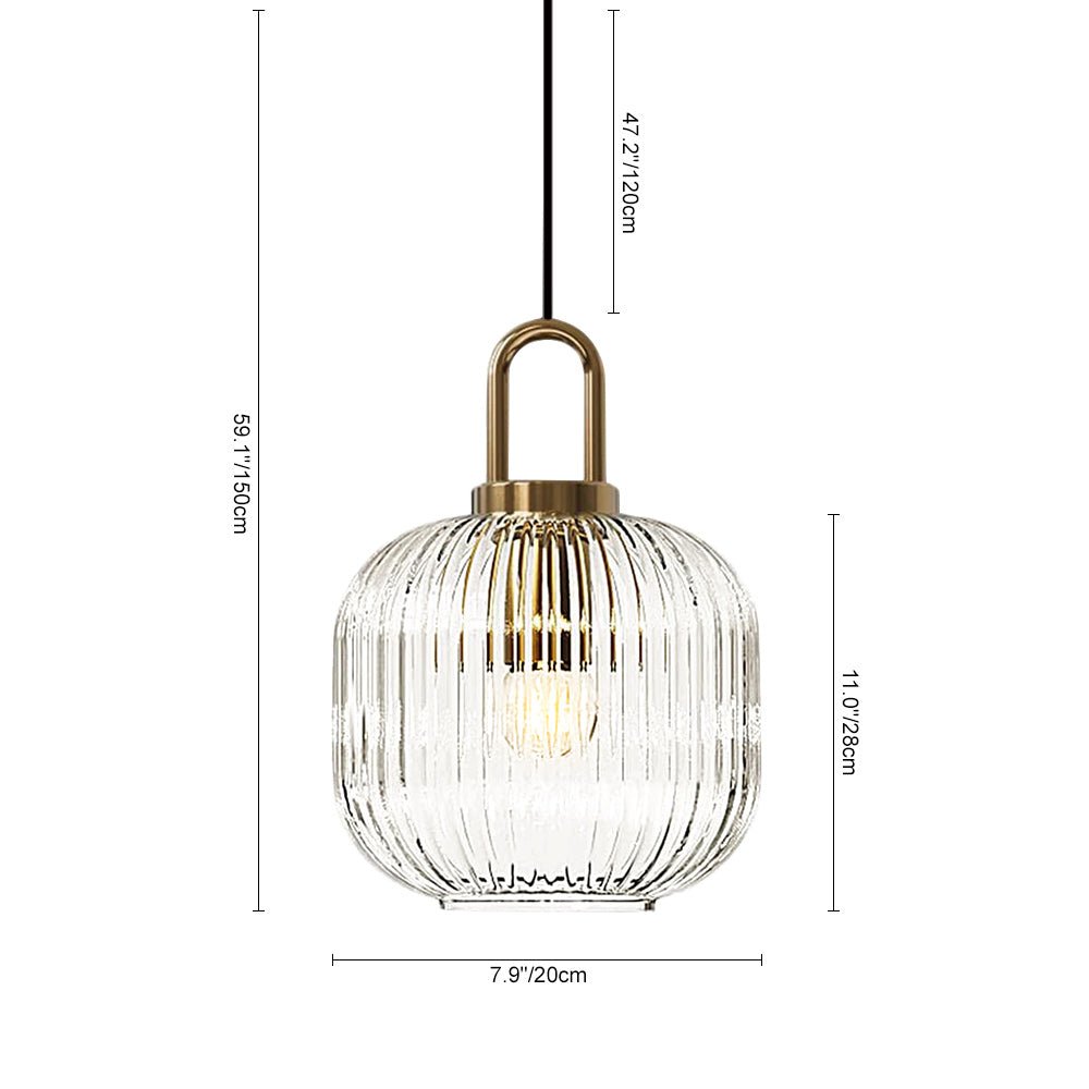 Modern Vintage Stripe Clear Glass Lantern - Shaped Single Pendant Light - LightfixturesUAE