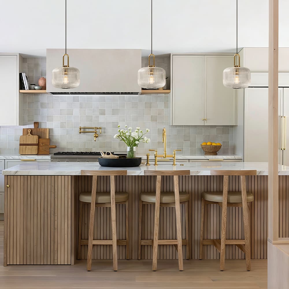 Modern Vintage Stripe Clear Glass Lantern - Shaped Single Pendant Light - LightfixturesUAE