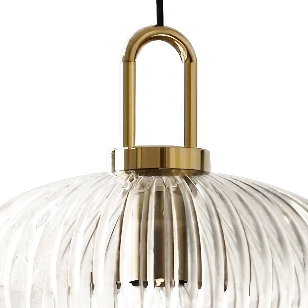 Modern Vintage Stripe Clear Glass Lantern - Shaped Single Pendant Light - LightfixturesUAE