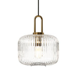 Modern Vintage Stripe Clear Glass Lantern - Shaped Single Pendant Light - LightfixturesUAE