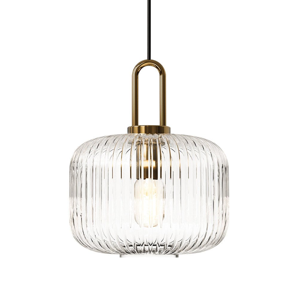 Modern Vintage Stripe Clear Glass Lantern - Shaped Single Pendant Light - LightfixturesUAE