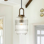 Modern Vintage Stripe Clear Glass Lantern - Shaped Single Pendant Light - LightfixturesUAE