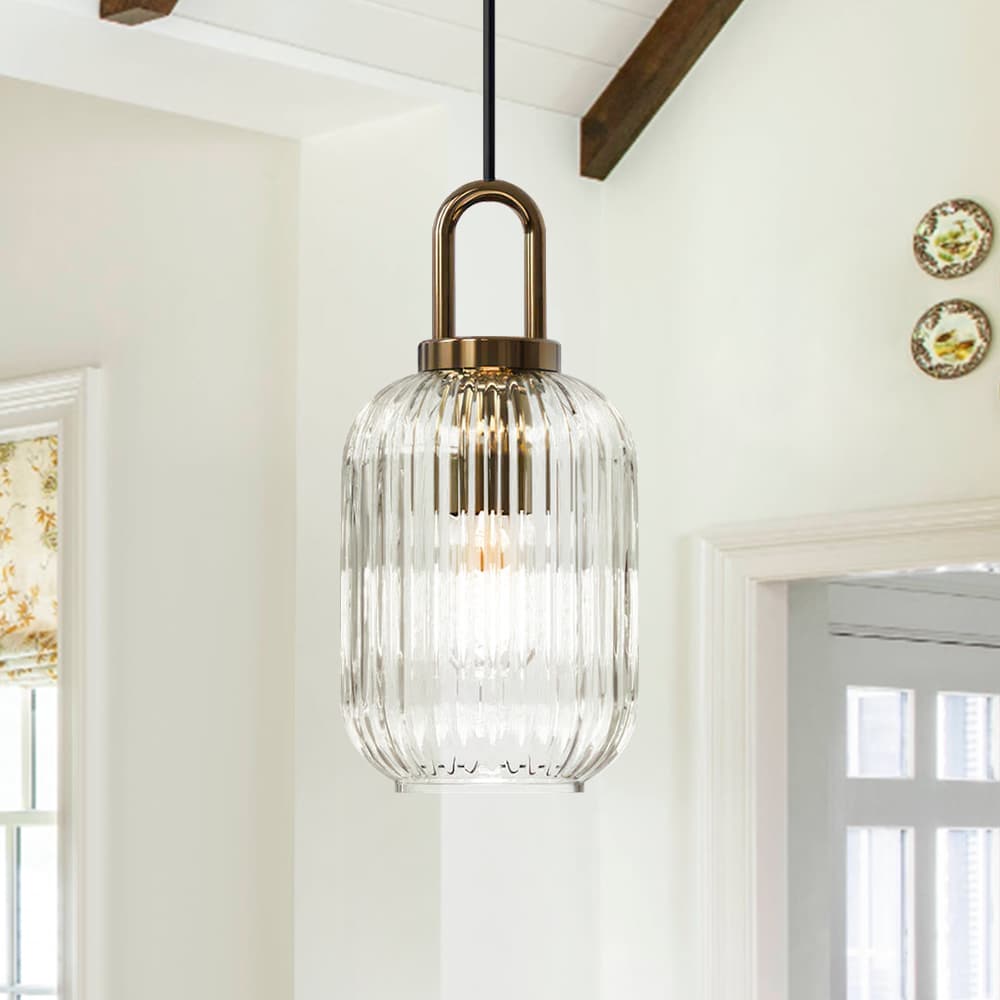 Modern Vintage Stripe Clear Glass Lantern - Shaped Single Pendant Light - LightfixturesUAE