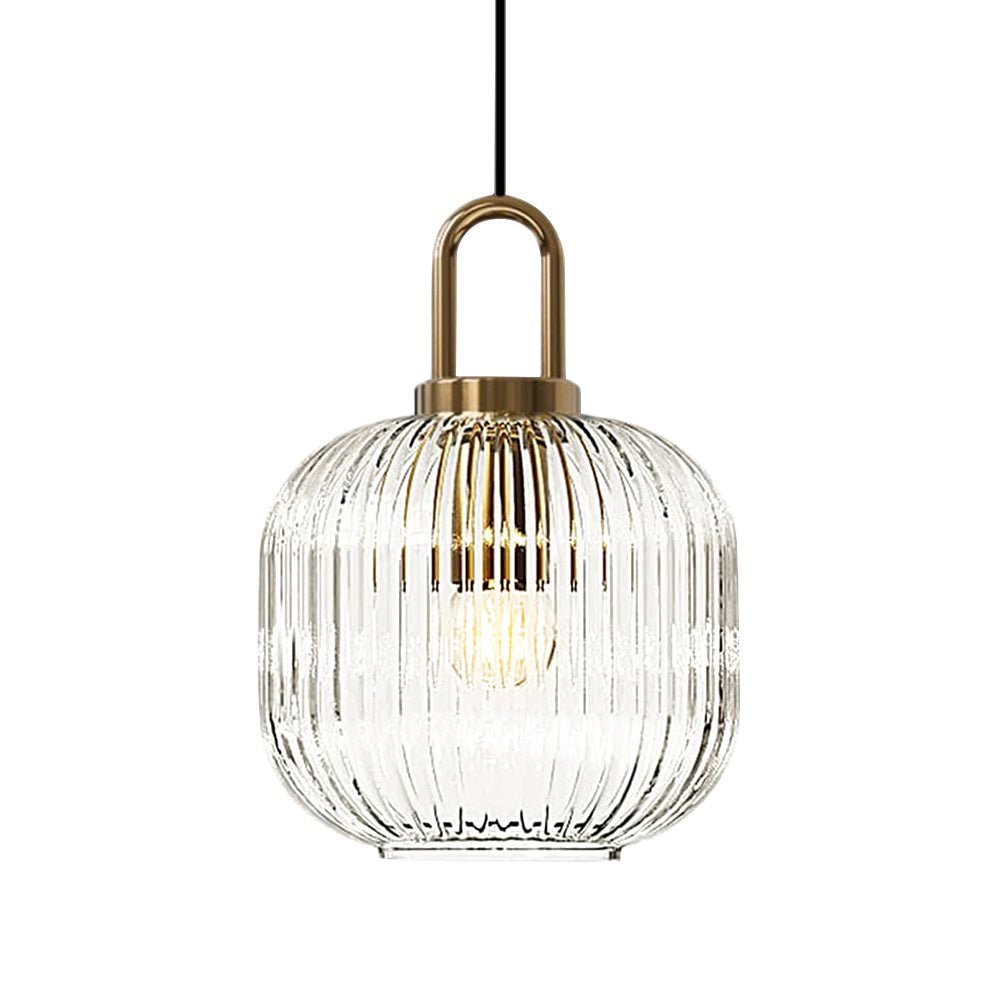 Modern Vintage Stripe Clear Glass Lantern - Shaped Single Pendant Light - LightfixturesUAE