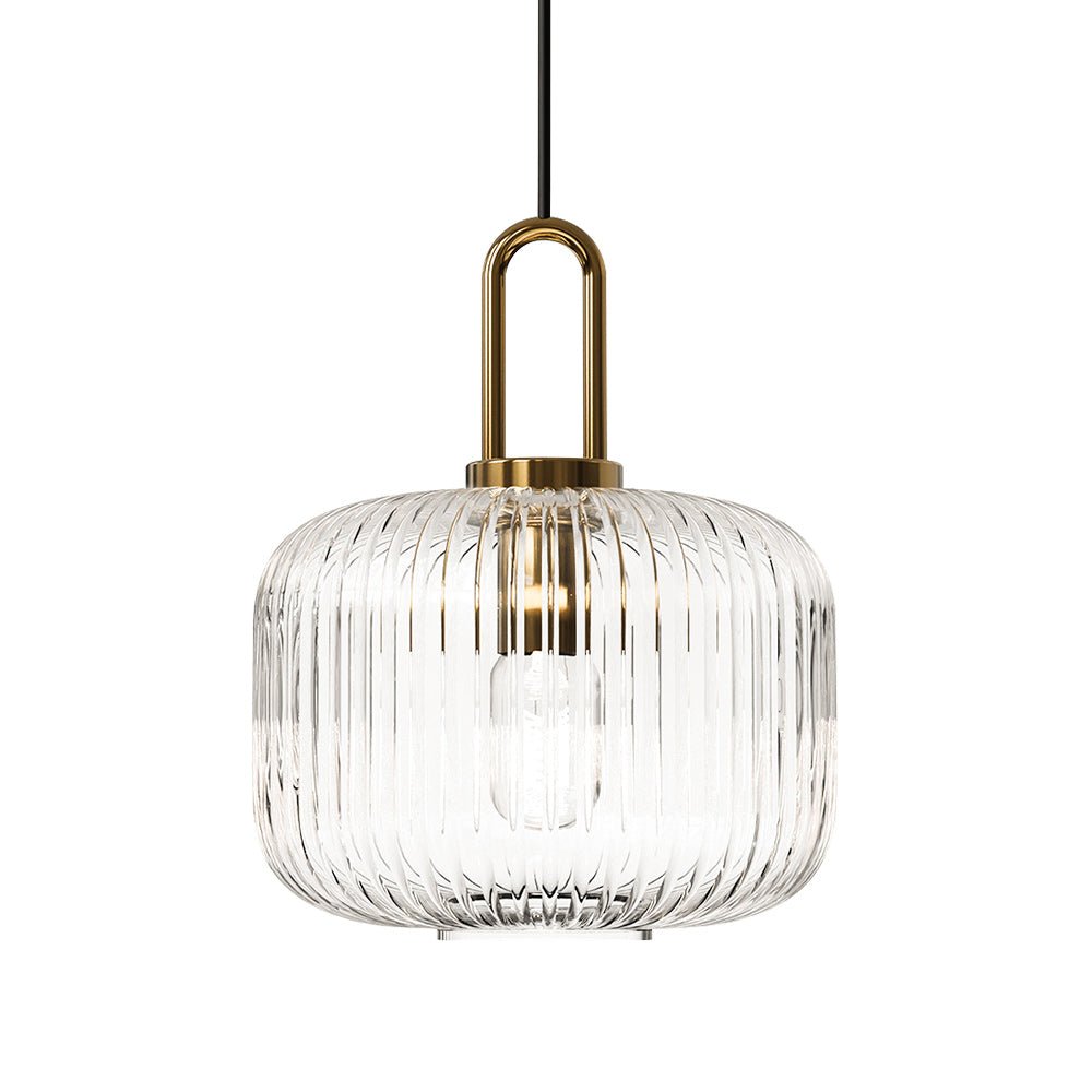 Modern Vintage Stripe Clear Glass Lantern - Shaped Single Pendant Light - LightfixturesUAE