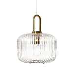 Modern Vintage Stripe Clear Glass Lantern - Shaped Single Pendant Light - LightfixturesUAE