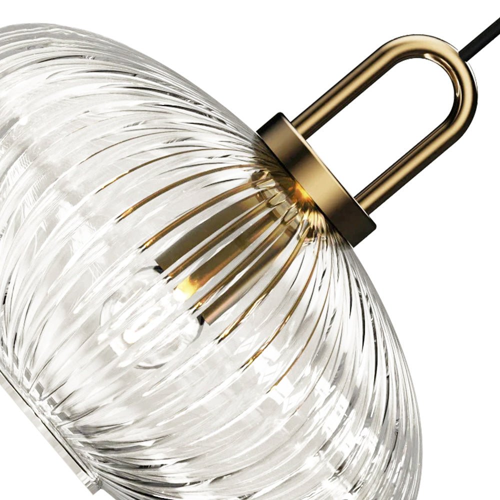 Modern Vintage Stripe Clear Glass Lantern - Shaped Single Pendant Light - LightfixturesUAE