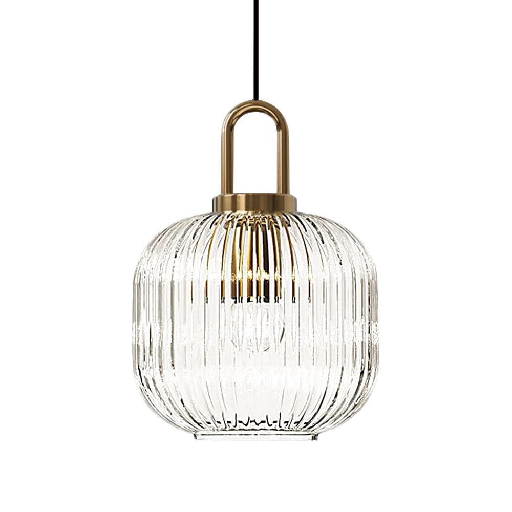 Modern Vintage Stripe Clear Glass Lantern - Shaped Single Pendant Light - LightfixturesUAE
