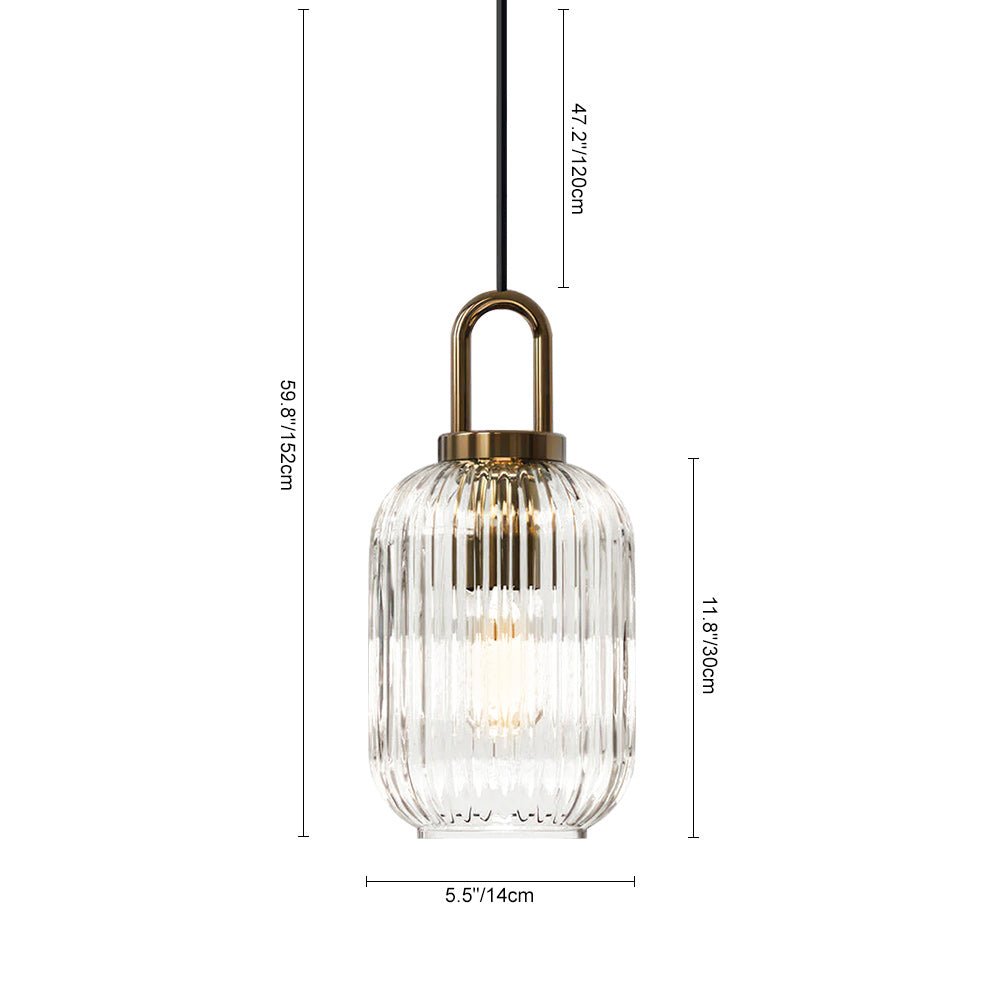 Modern Vintage Stripe Clear Glass Lantern - Shaped Single Pendant Light - LightfixturesUAE