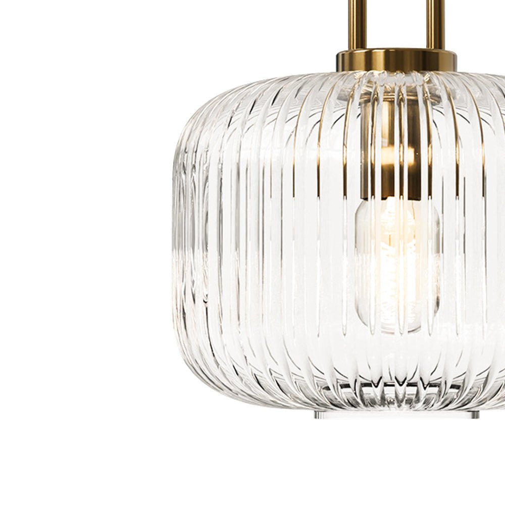 Modern Vintage Stripe Clear Glass Lantern - Shaped Single Pendant Light - LightfixturesUAE