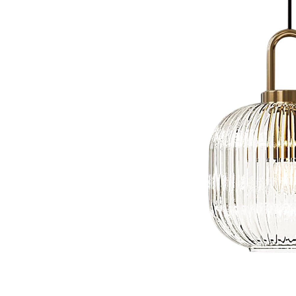 Modern Vintage Stripe Clear Glass Lantern - Shaped Single Pendant Light - LightfixturesUAE