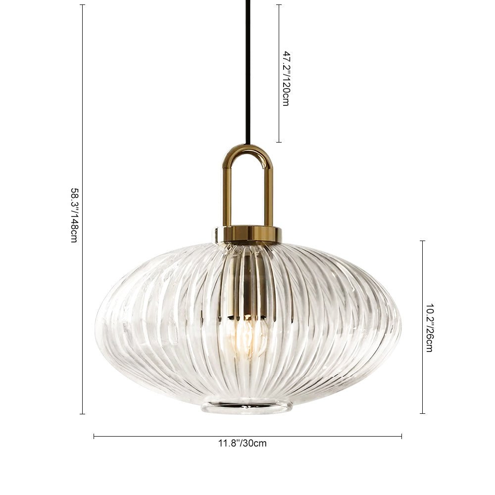 Modern Vintage Stripe Clear Glass Lantern - Shaped Single Pendant Light - LightfixturesUAE