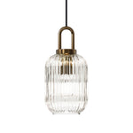 Modern Vintage Stripe Clear Glass Lantern - Shaped Single Pendant Light - LightfixturesUAE