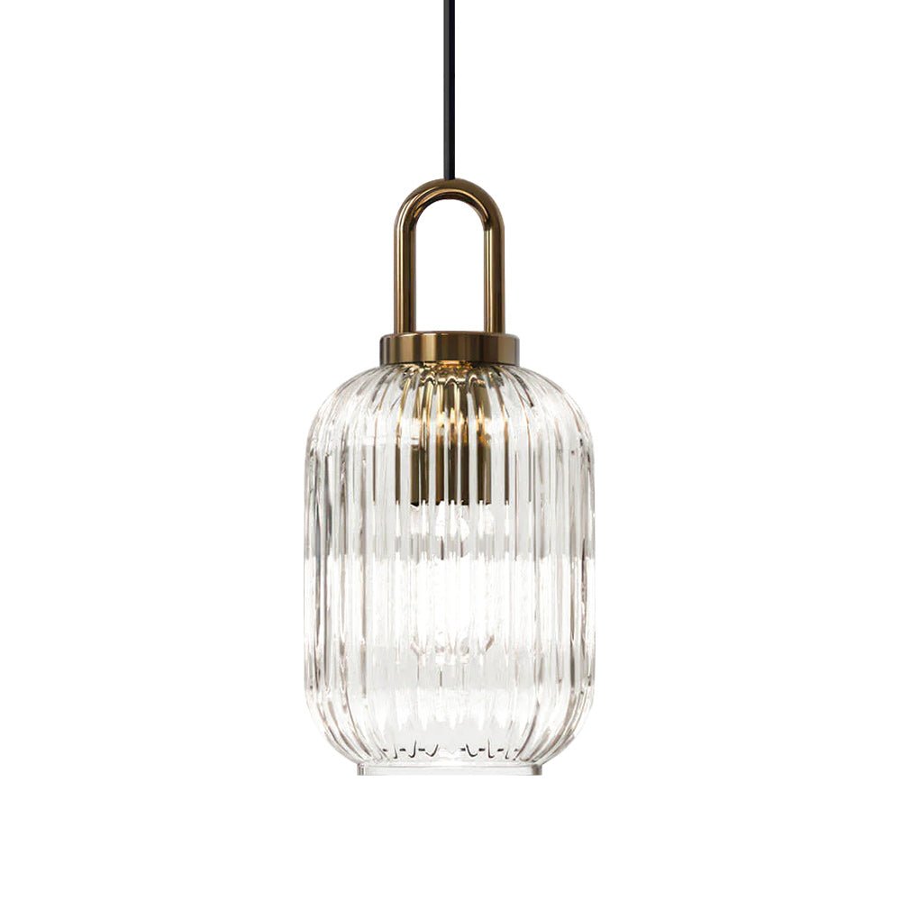 Modern Vintage Stripe Clear Glass Lantern - Shaped Single Pendant Light - LightfixturesUAE