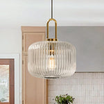 Modern Vintage Stripe Clear Glass Lantern - Shaped Single Pendant Light - LightfixturesUAE