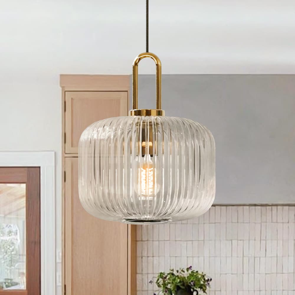 Modern Vintage Stripe Clear Glass Lantern - Shaped Single Pendant Light - LightfixturesUAE