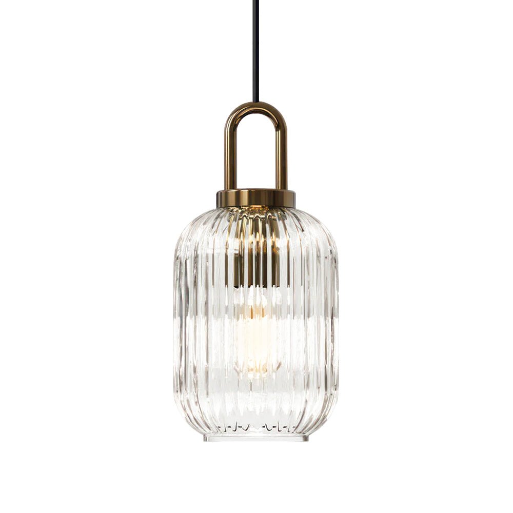 Modern Vintage Stripe Clear Glass Lantern - Shaped Single Pendant Light - LightfixturesUAE