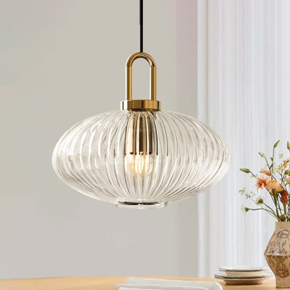 Modern Vintage Stripe Clear Glass Lantern - Shaped Single Pendant Light - LightfixturesUAE