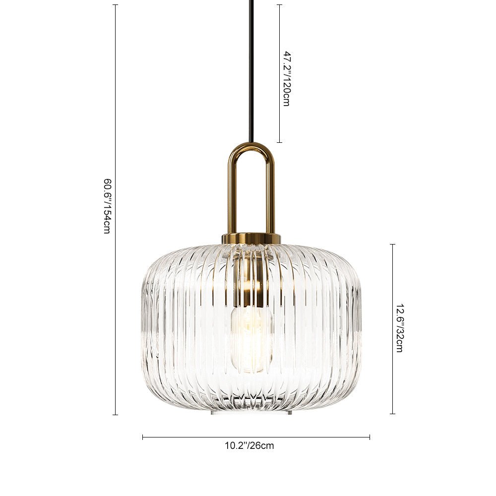 Modern Vintage Stripe Clear Glass Lantern - Shaped Single Pendant Light - LightfixturesUAE
