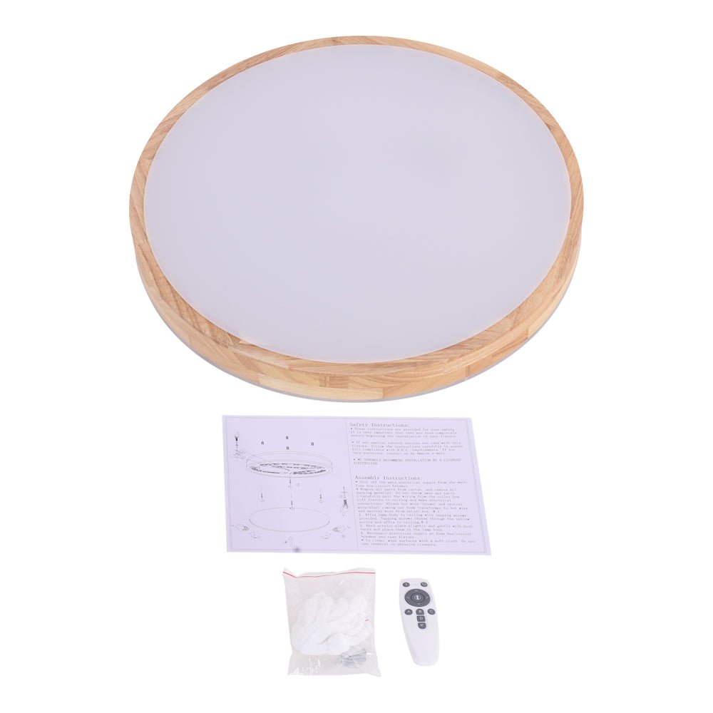 Modern Wooden Round LED Dimmable Flush Mount Ceiling Light - LightfixturesUAE