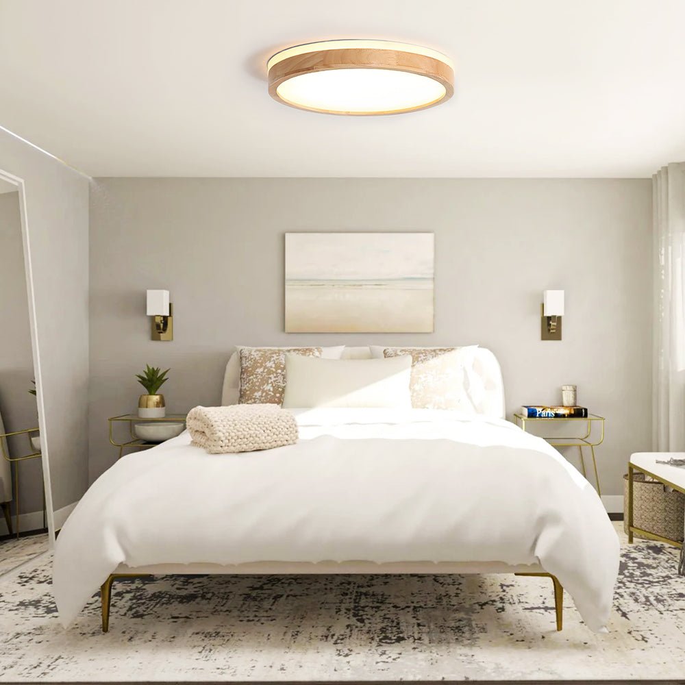 Modern Wooden Round LED Dimmable Flush Mount Ceiling Light - LightfixturesUAE