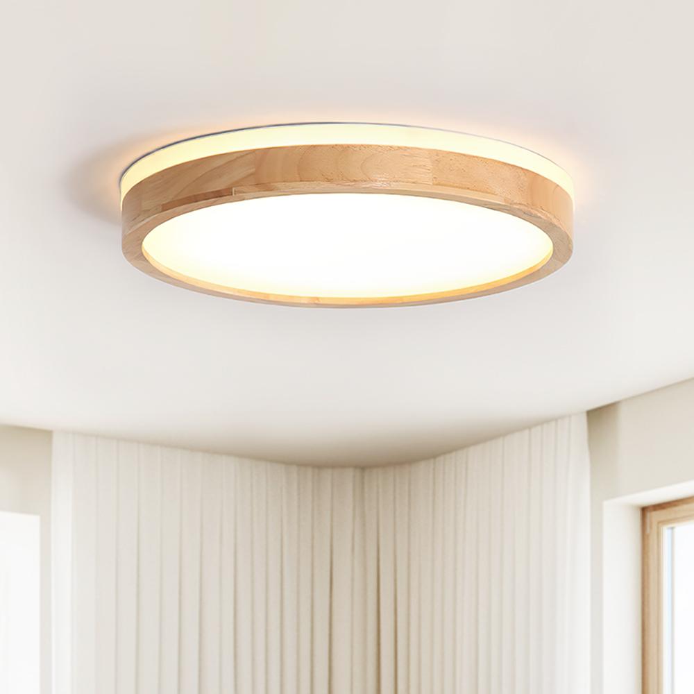 Modern Wooden Round LED Dimmable Flush Mount Ceiling Light - LightfixturesUAE